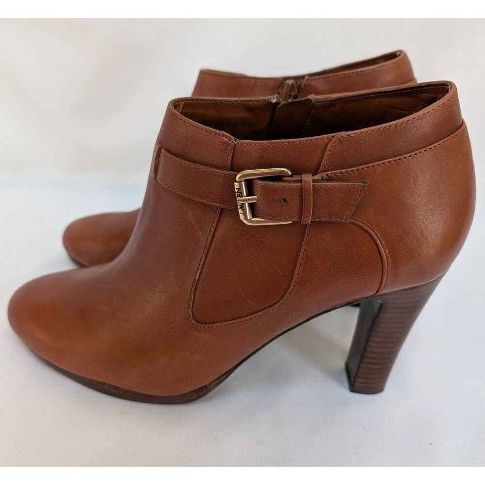 Lauren Ralph Lauren Women’s Brown Leather Ankle Booties Heels Buckle Strap Sz 10